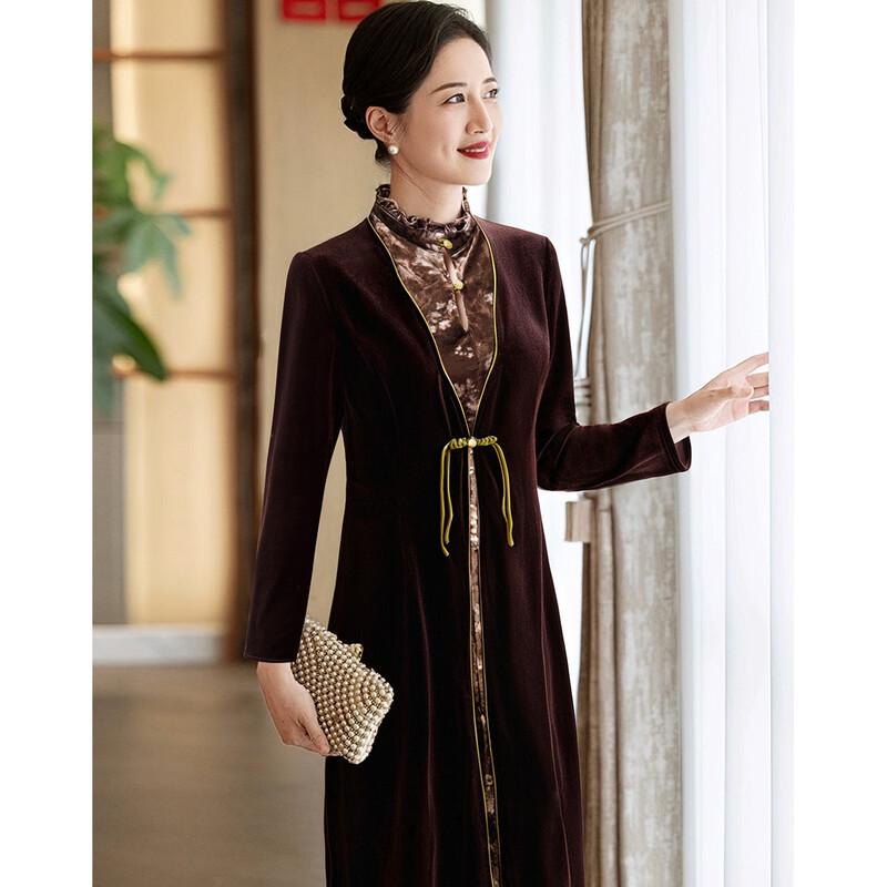 Elegant New Chinese Style Velvet Mother-of-the-Bride Dress