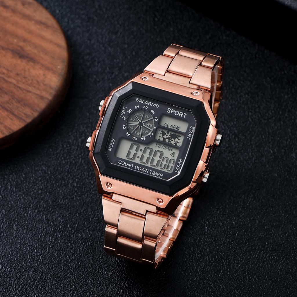 LED Luminous Student Electronic Watch, Square-shaped Watch With Steel Band, Men's Electronic Watch