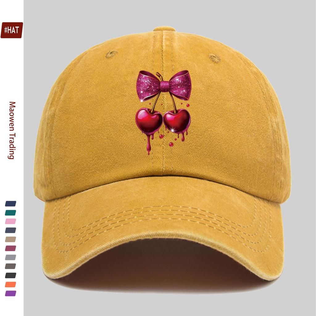 pc Cute and Fun Cherry Print Baseball Cap Adorable Sun Hat Trucker Decorative Hat with Adjustable Strap Papa Hat Street Ska