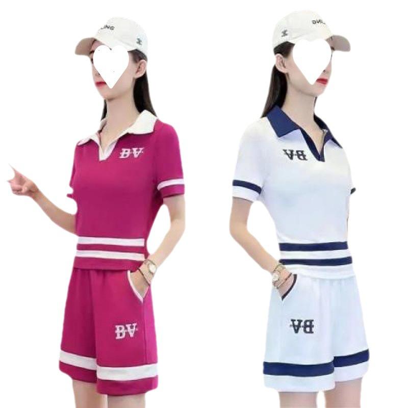 Embroidered Casual Fashionable Short Pants Set for Women in Summer, Korean-style Loose Short-sleeved Sportswear Two-piece Set