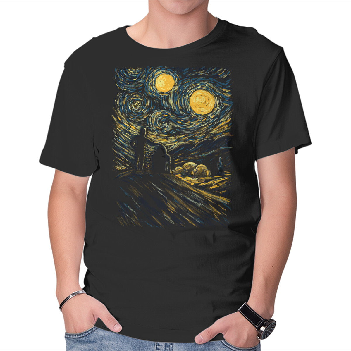 Unisex Crew Neck T-Shirt A Starry Night On Tatooine Graphic Short Sleeve Casual Tee XXL