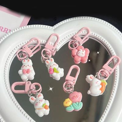 Cute Mini Tulip Rabbit Keychain Lovely Pink Bunny Doll Key Chain For Women Girl Kids Bag Hangings Keyring Gift