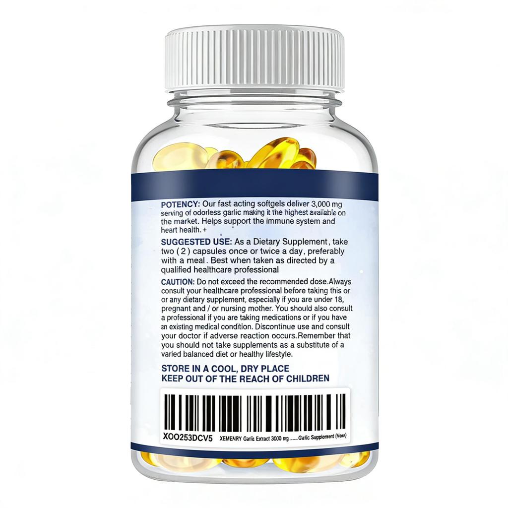 XEMENRY Odorless Pure Garlic Capsules, All-Natural, Boosts the Immune System, Suitable for Adults