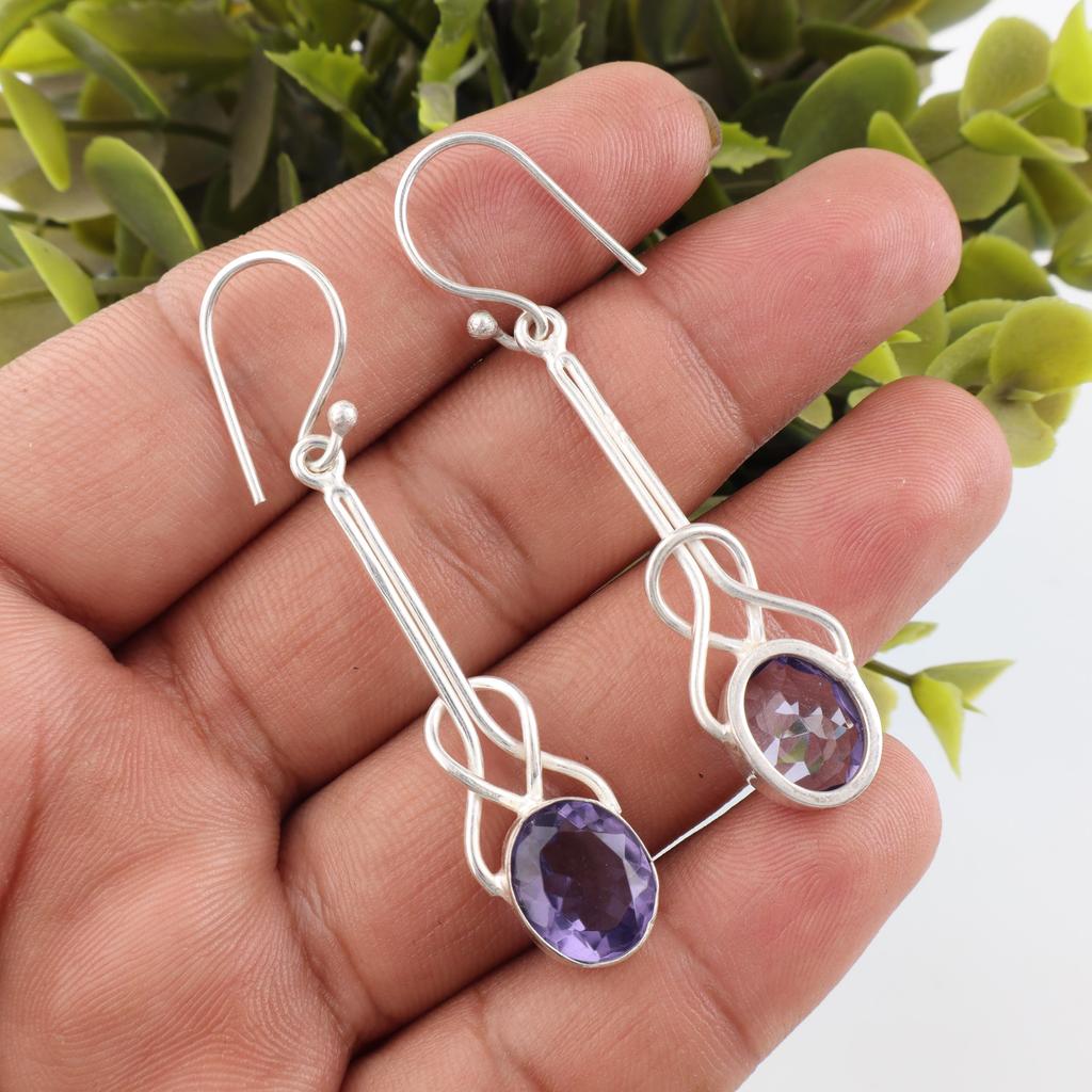 Iolith Ohrringe, Handgefertigte Edelsteinohrringe, 925 Massiv Sterlingsilber Ohrringe Antikschmuck, Für Verlobungsgeschenk