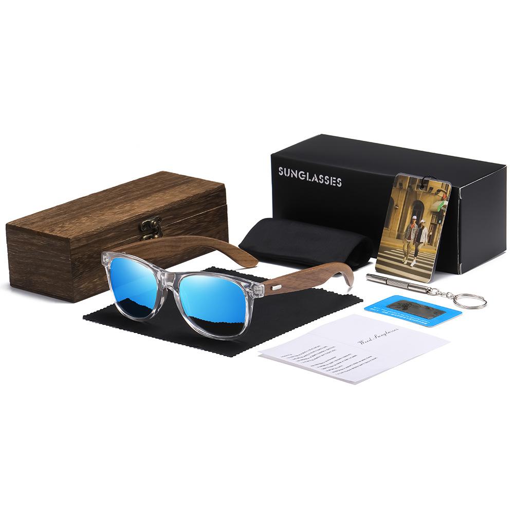 XUEDIAO Transparent PC Frame With Wood Tmeple Sun Glasses Polarized for Men Women Fashion Handmade Sunglasses