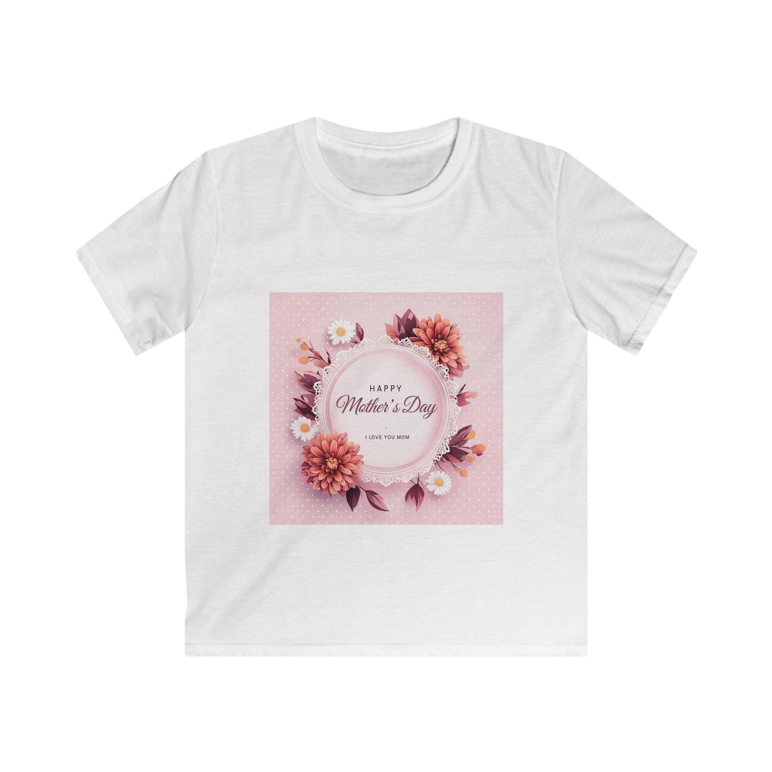 Mother s Day Floral Wreath Kids Tee | Pink Bloom Square Design 130