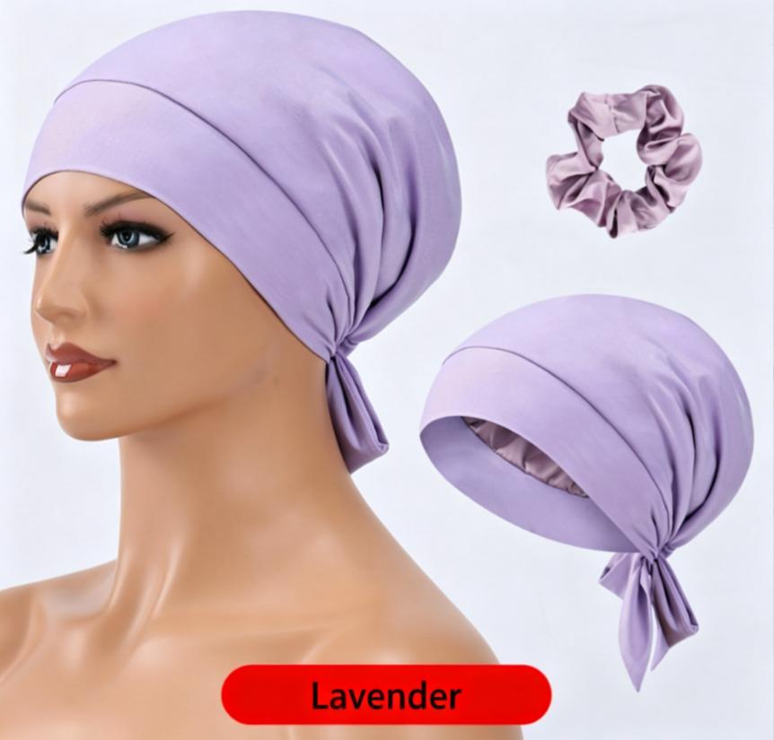 Bamboo Fiber Sleep Bonnet, Double-Layer Adjustable Satin Hair Cap, Breathable Large Size Hair Bonnet, Soft No-Brim Night Cap