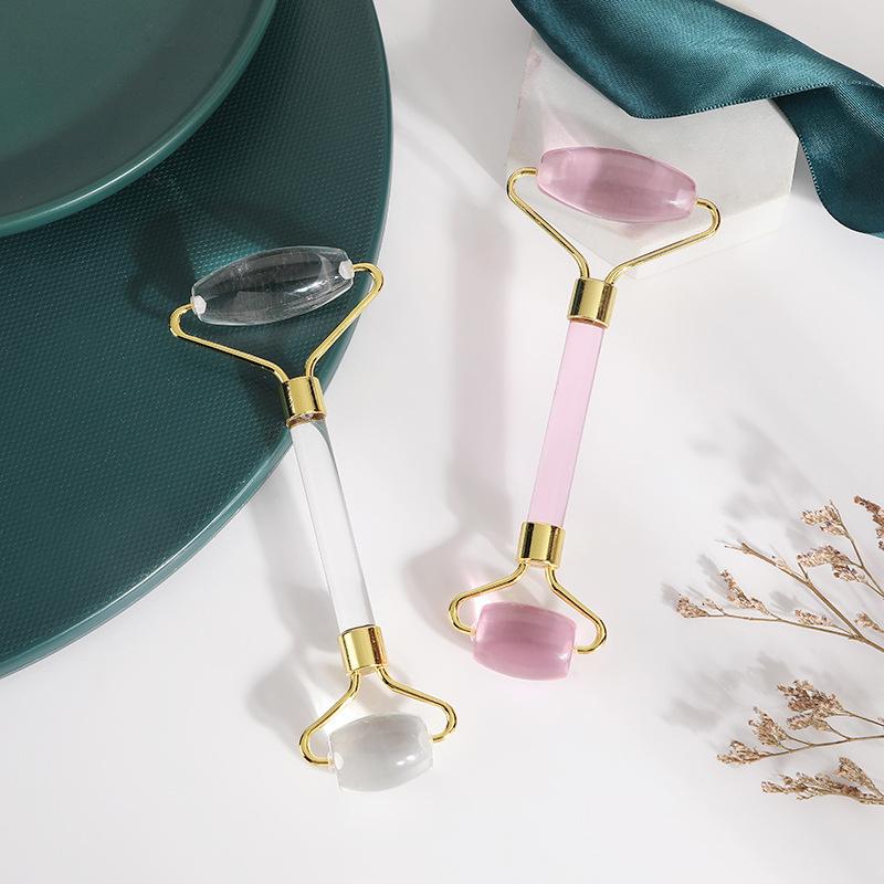Jade Roller Massager Pink Quartz Roller Home Facial Double Ended Roller Non Resin Gua Sha Massager