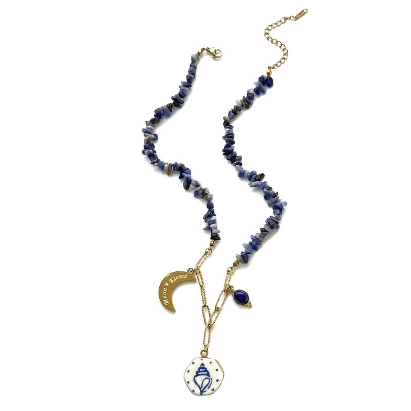 Stainless Steel Natural Stone Beaded Necklace Bohemian with Unique Texture for Long Time Elegant and Charm