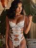 Body Sexy da Donna in Pizzo Ricamo Floreale Intagliato Scollo a V Set Lingerie Teddy Reggicalze Bikini a Tre Punti Erotico Completo