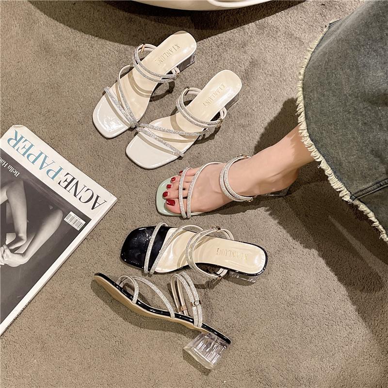 Fashion New Style Popular Women's Sandals Rhinestone Embellished Fashionable Outerwear High Heel Luxury Casual Slippers Zapatos Mujer