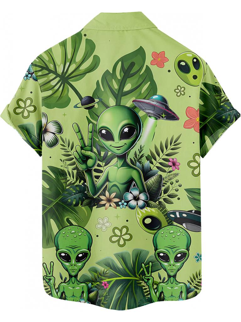 UFO Alien Men'S Hawaiian Shirts 3D Digital Print Casual Shirts Summer Beach Vacation Aloha Shirt Button- Men'S Summer Clothing
