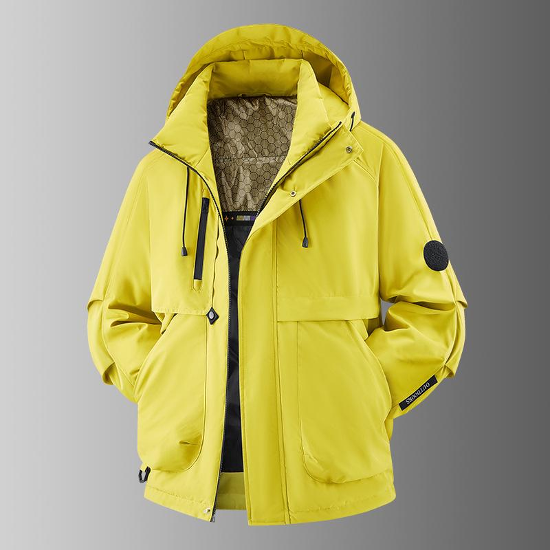 Men's Orange Thermal Insulated Hooded Parka Waterproof Windproof Winter Jacket