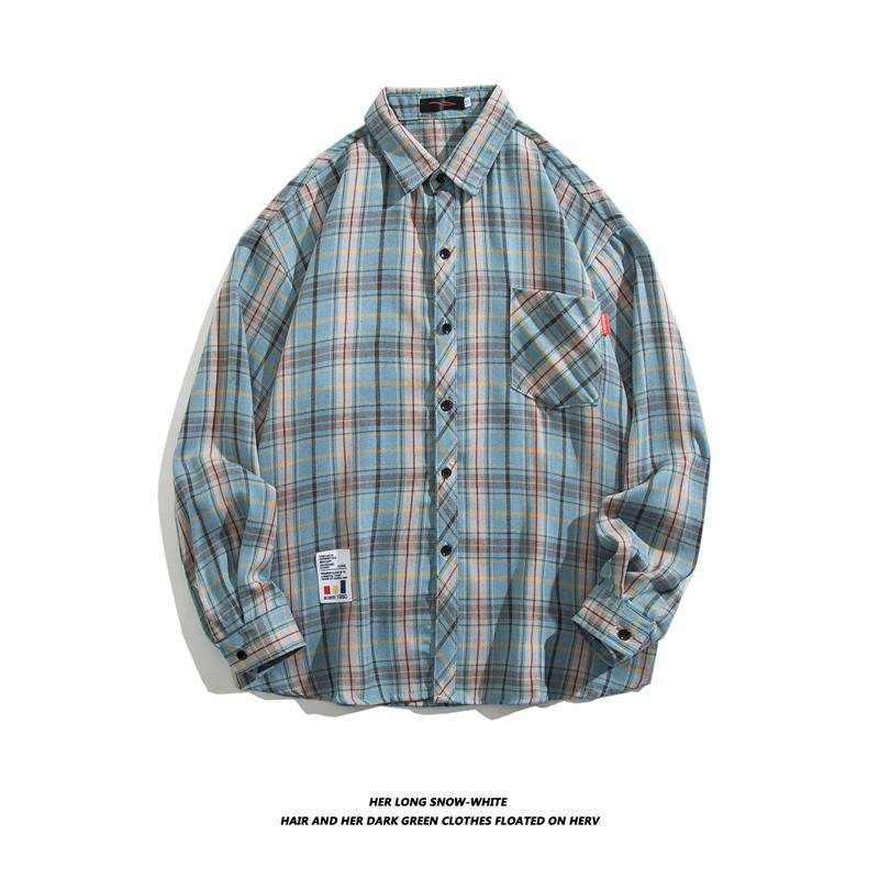 

Retro Men s Plaid Cardigan Shirt with Long Sleeves and Lapel XXL