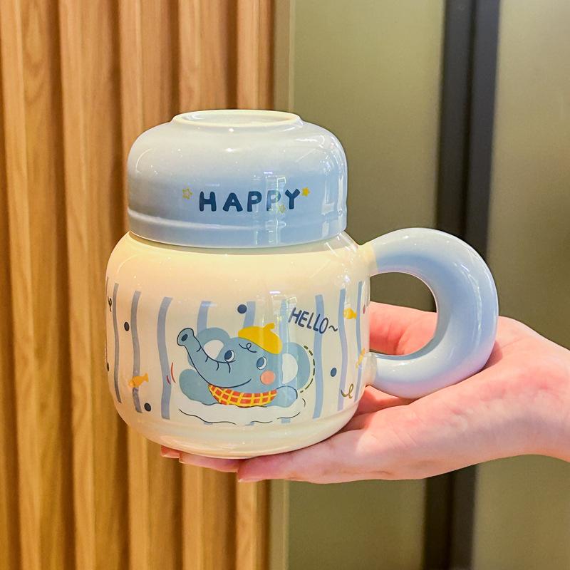 

ins cute baby elephant ceramic mug high-value birthday gift for girl girlfriends meaningful souvenir 401-500ml