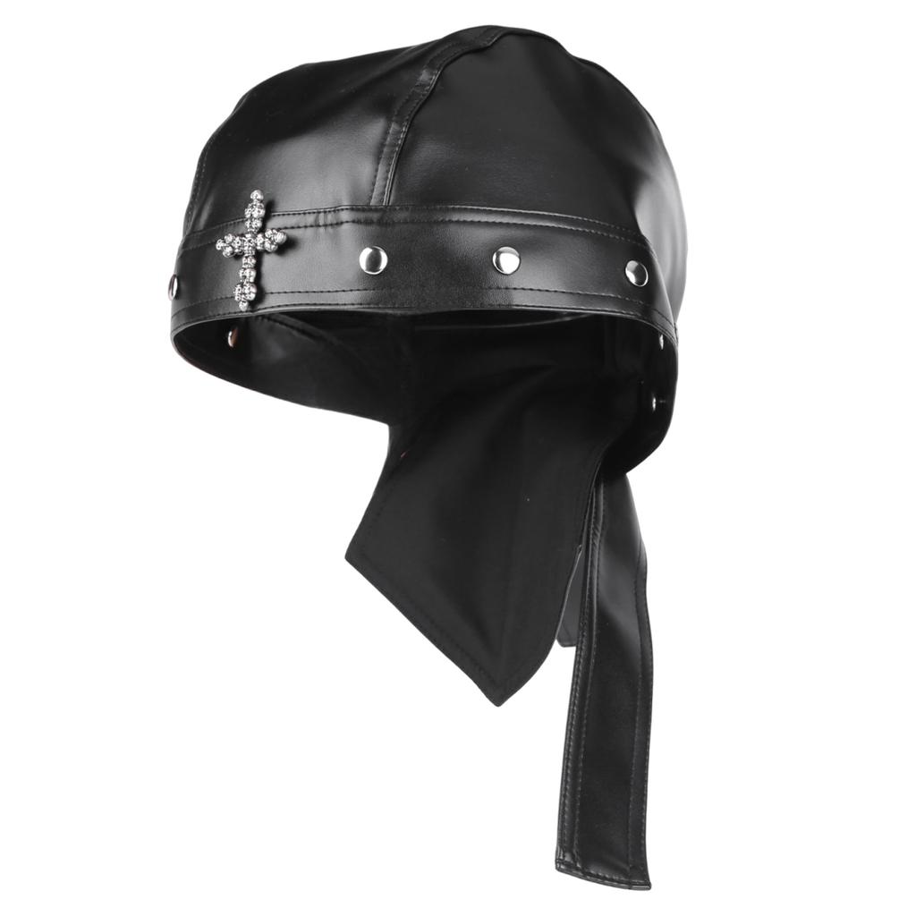 Biker Cap for Women PU Leather Adjustable Motorcycle Skull Cap with Snug Fit Stylish Biker Doo Rag Headwrap for Riding & Outdoor