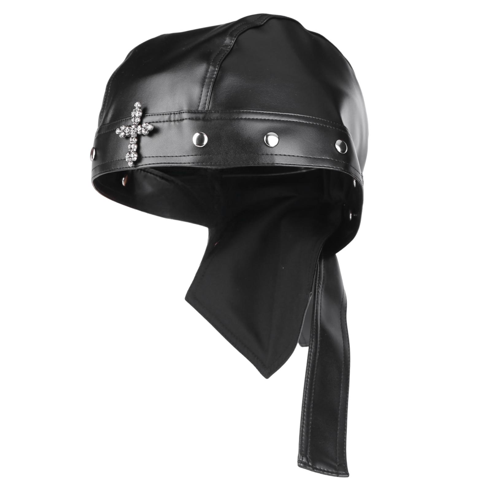 

Biker Cap for Women PU Leather Adjustable Motorcycle Skull Cap with Snug Fit Stylish Biker Doo Rag Headwrap for Riding & Outdoor