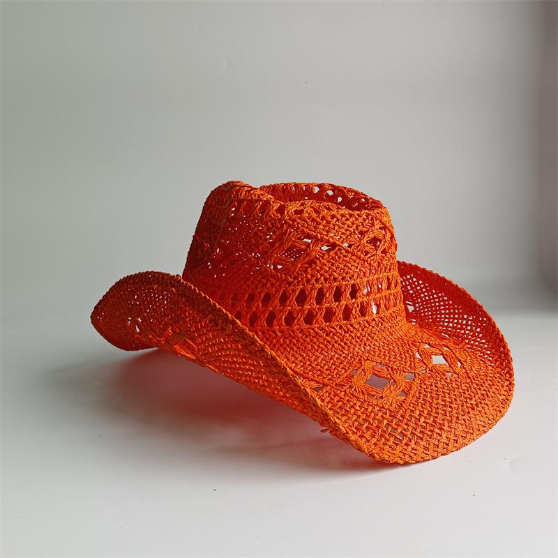 Orange Western Cowboy Straw Hat Letter Straw Hats for Women Men Summer Outdoor Holidays Beach Sun Hat for Women Sombrero