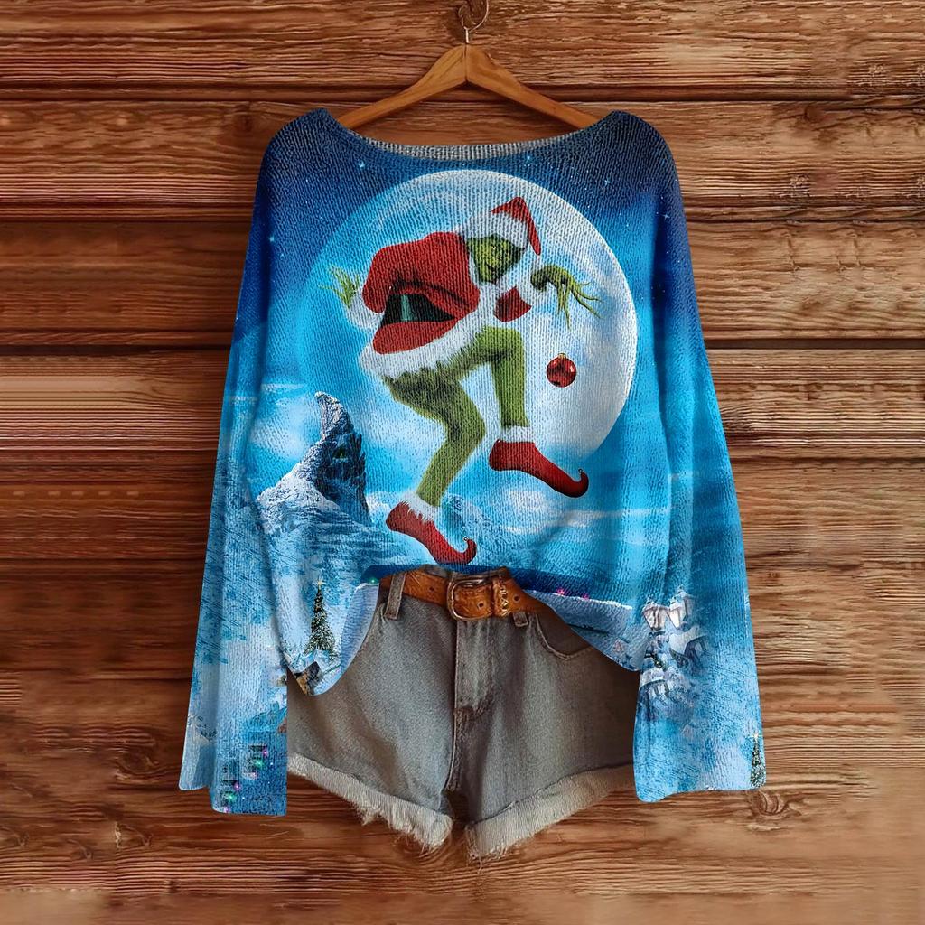 Women's Fashion Long Sleeve Christmas Snowman Snowflake Print Jacket Cardigan
