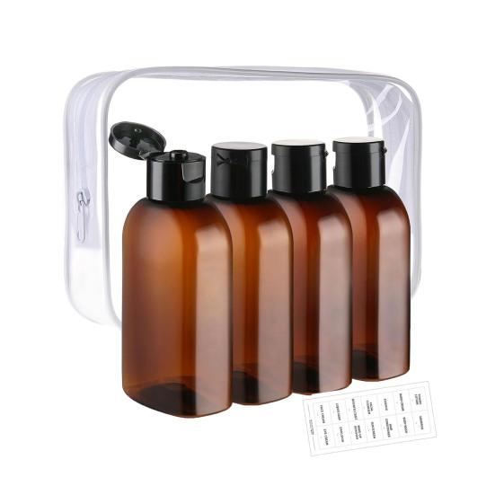 4Pcs Clear Travel Bottles Kit for Toiletries BPA-Free Leak-Proof Refillable Containers for Shampoo Lotion Oils Silicone Cream Jars Travel Accessories