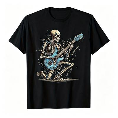 Tričko s lebkou hrající na elektrickou kytaru Rocková hudba Cool Rock And Roll Lebka Kytara Grafické Tričko Dárek Pro Milovníky Kytar Fanoušky Rockových Kapel