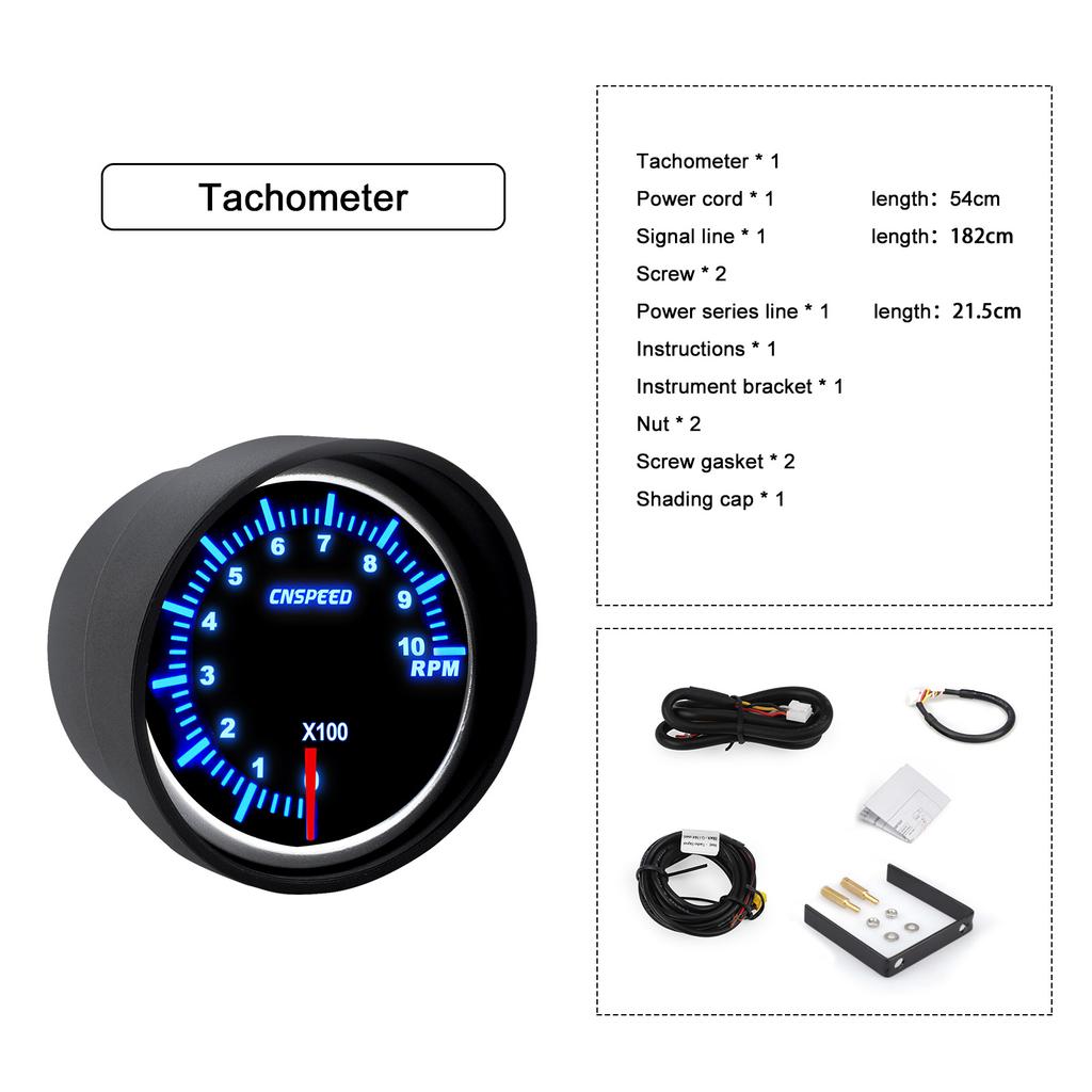 Universal 2" 52mm 10 Color Turbo Boost Gauge LED 12V Racing RPM Tachometer Water Oil Temperature Meter Red Pointer With Sensor