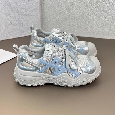 Leather Mesh Breathable Casual Sports Shoes Women's Summer New Hole Shoes Versatile Outdoor Hollow Dad Shoes