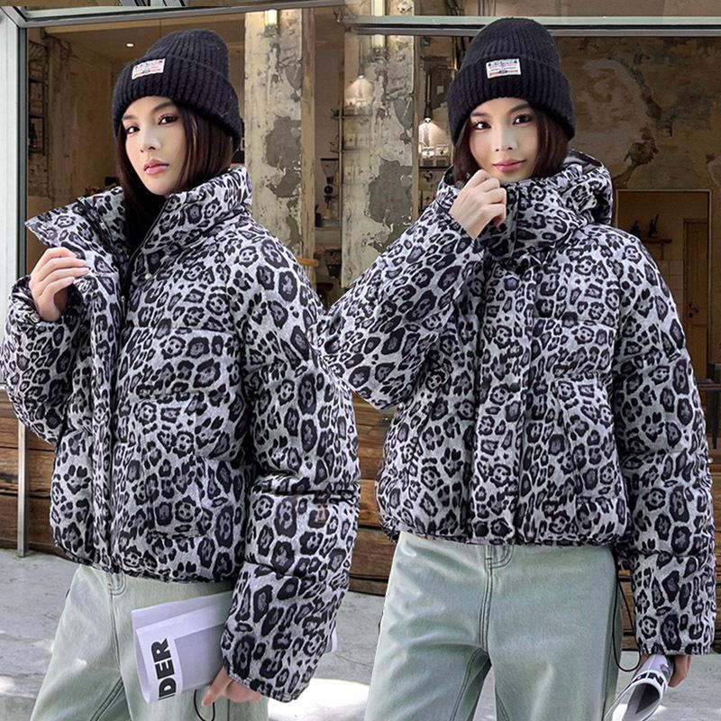 Women's Leopard Print Padded Jacket with Detachable Hood - Stylish, Thickened, Loose Outerwear for Winter 2026.