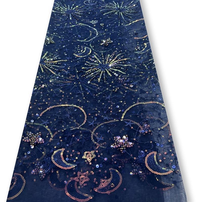 

1Yards Golden Light Stars Moons Embroidery Fabric for Handmade DIY Wedding Dresses Formal Wear Performance Costumes 1Yards