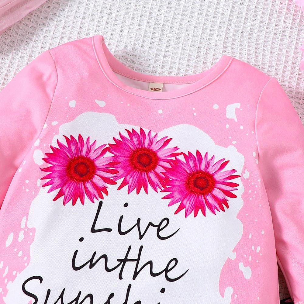 Kinderkleidung Mädchen Frühling und Sommer Casaul Sets Blumendruck Tops und Schlaghosen Set Baby Kleinkind Anzug