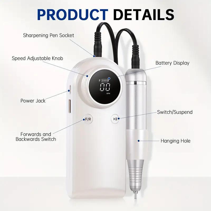 Wiederaufladbarer MS-901 Tragbarer Nagelfräser - Hochgeschwindigkeits-Nagelentfernung (Juni 2025 Modell)