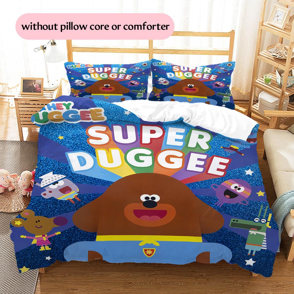 Hey Duggee Muster Bettwäsche Bettdecken-Set Heimdekoration Geschenk (1 Bettbezug + 2 Kissenbezüge (ohne Füllung))