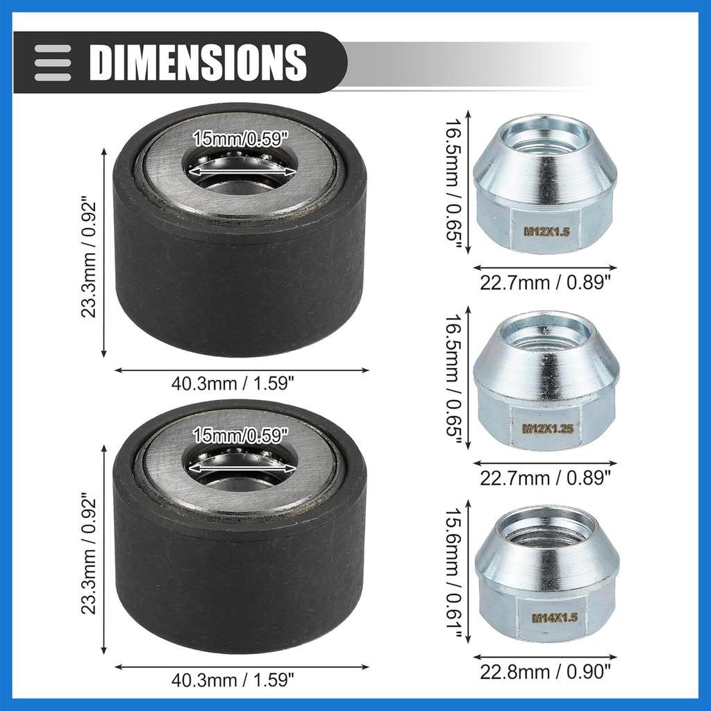 Universal Wheel Stud Installer Tool, Wheel Bolt Installer, M12x1.25 M12x1.5 M14x1.5, Iron, with 3/4" Hex Wheel Lug Nuts, Silver Tone, 1 Set Auto