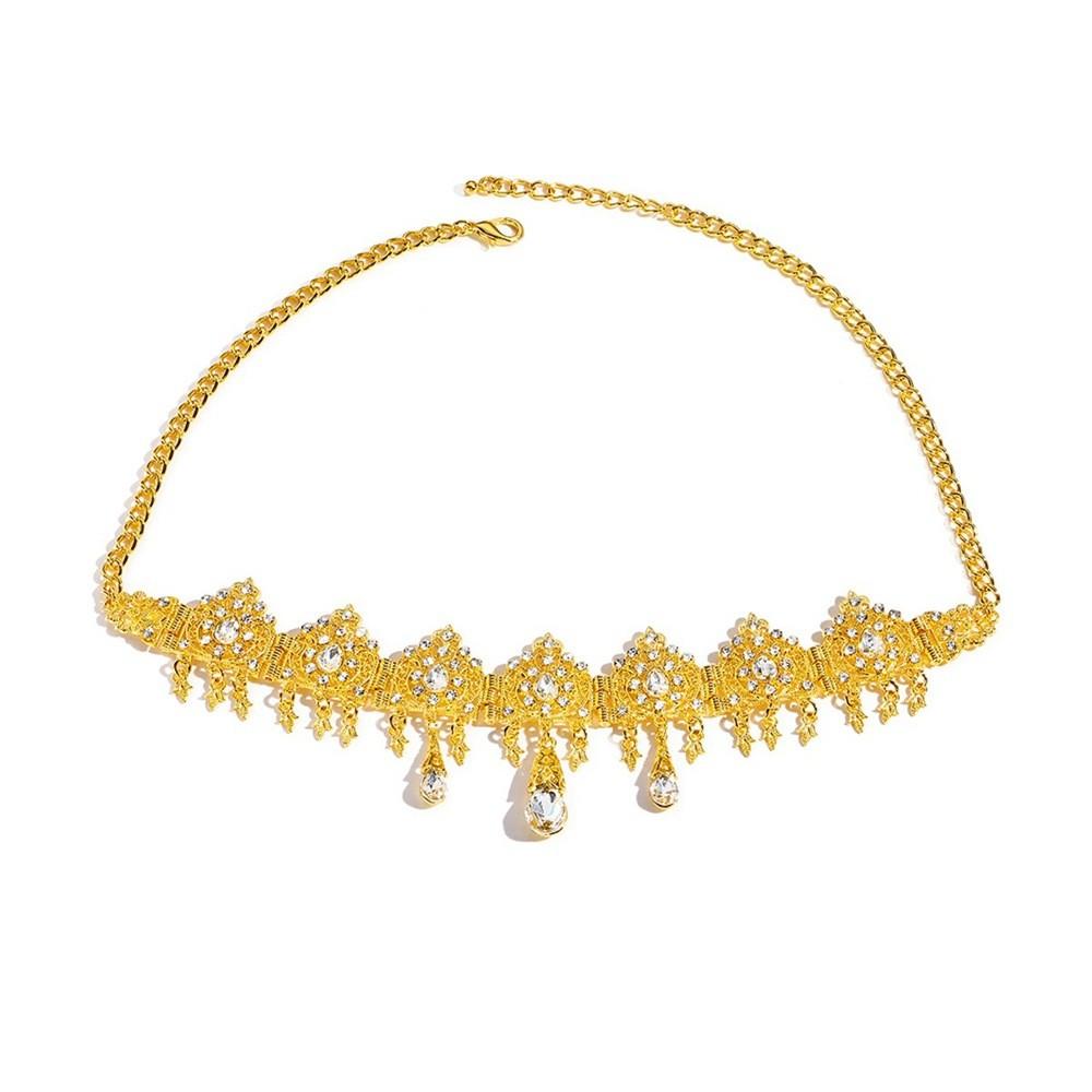 Bridal Hair Accessory With Gold Alloy Simulation Crystal Dangle Head Chain For Wedding And Formal Events