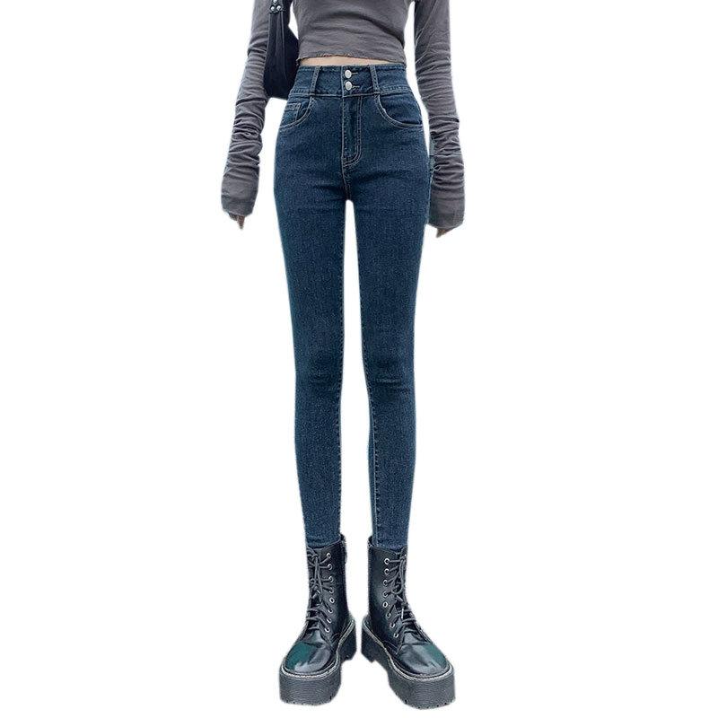 Spring Two-button Slim-fit Ultra-high-waisted Stretch Tights