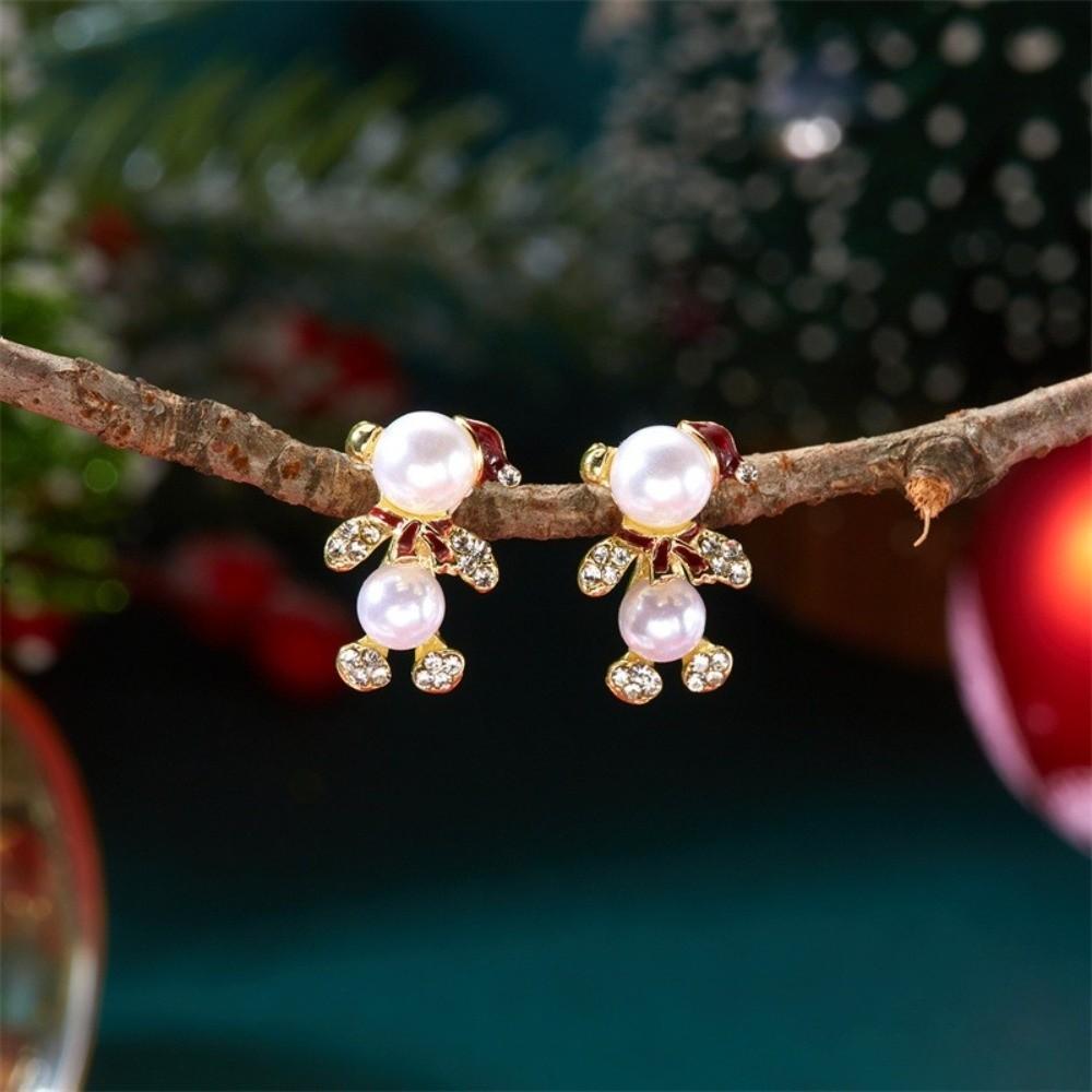 A Pair Exquisite Rhinestone Christmas Earrings Zinc Alloy Snowman Earrings  New Year Celebration