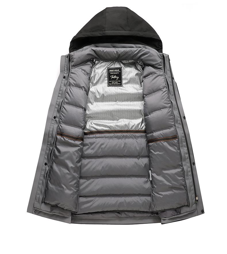 Men's Three-in-One Goose Down Mid-Length Jacket with Detachable Liner - Warm Casual Coat for Middle-Aged and Elderly Dads
