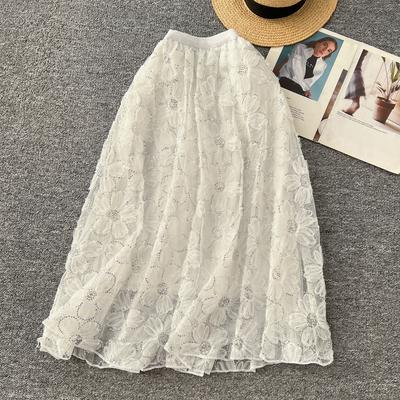 Letné dámske elegantné vysoké pásové sieťované flitrované výšivkové kvetinové vílové sukne