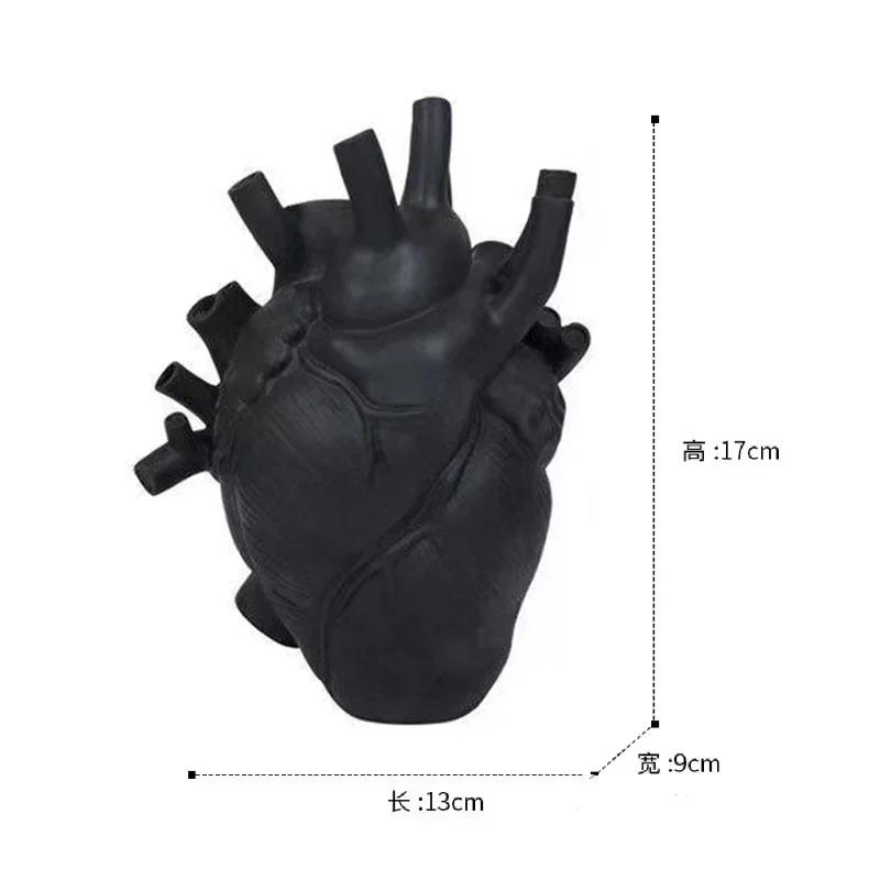 New Transparent Heart Resin Vase Anatomical Heart Flower Vase Ornament Craft Planter Pot For Office Living Room Bedroom Desktop