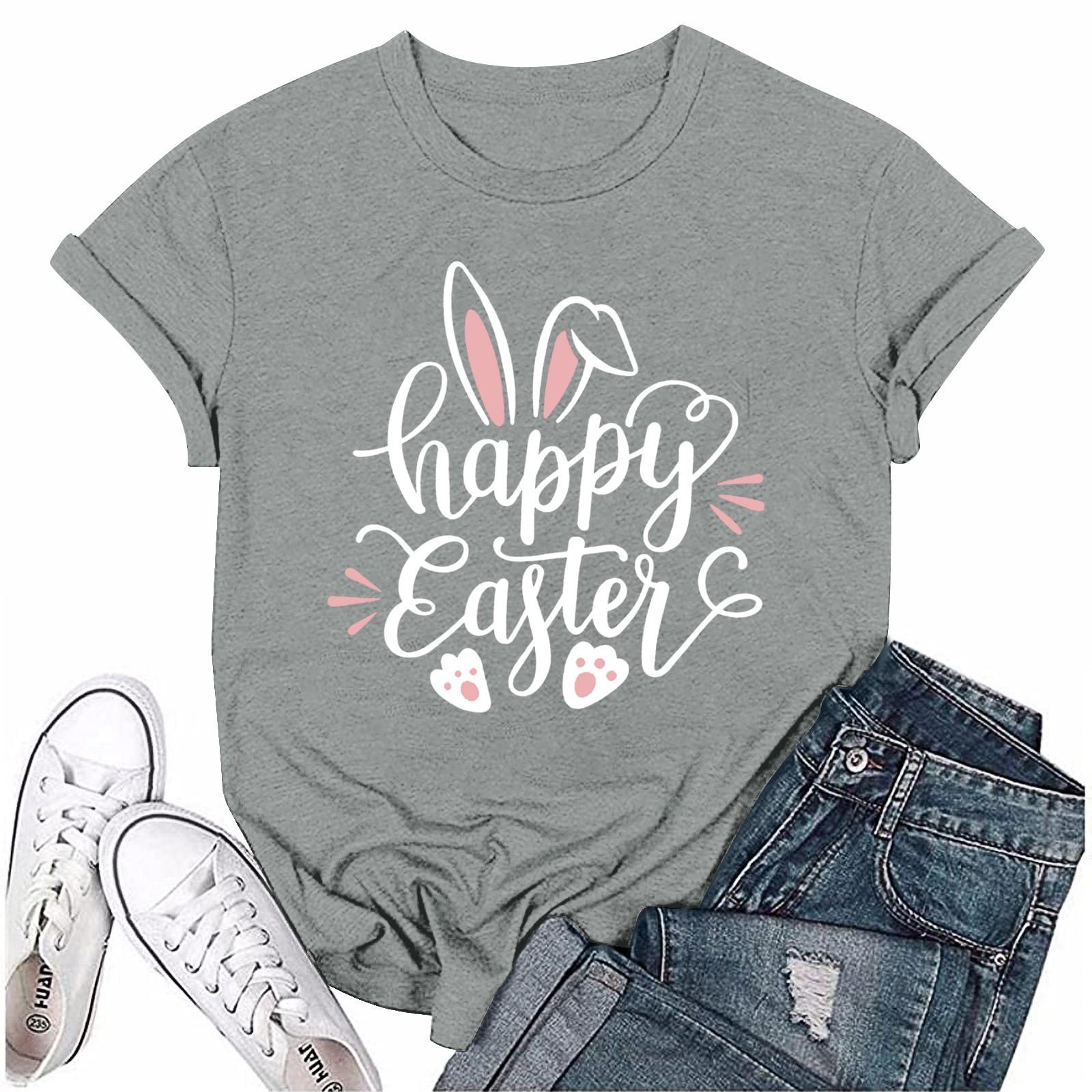 

Женская модная пасхальная принтованная повседневная плиссированная круглая футболка с коротким рукавом L