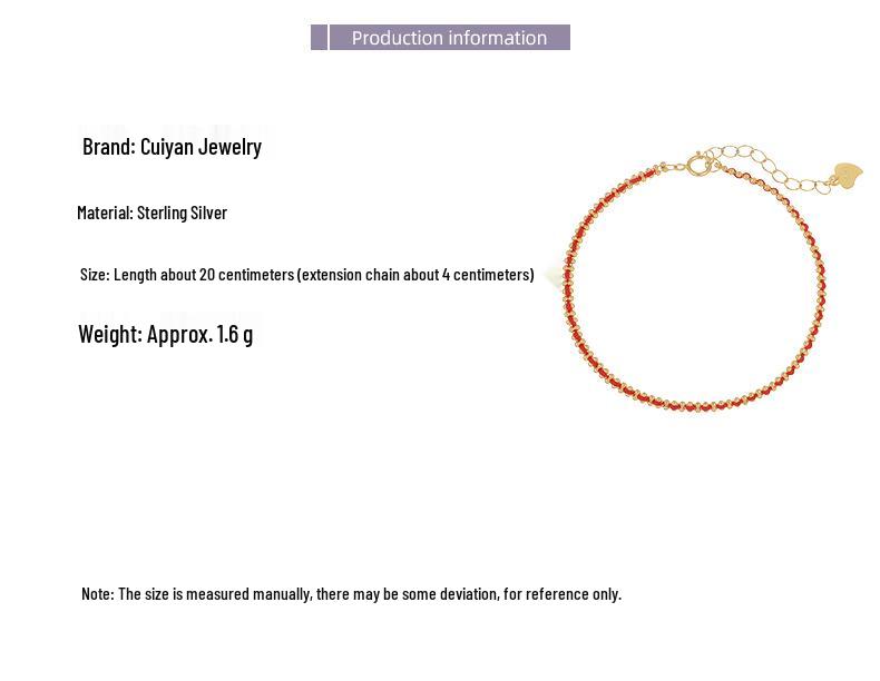Cui Yan S925 Sterling Silver Korean-Style Zodiac Red Rope Bracelet for Women - Light Luxury, Simple Design, Hot-Selling Hand Jewelry.