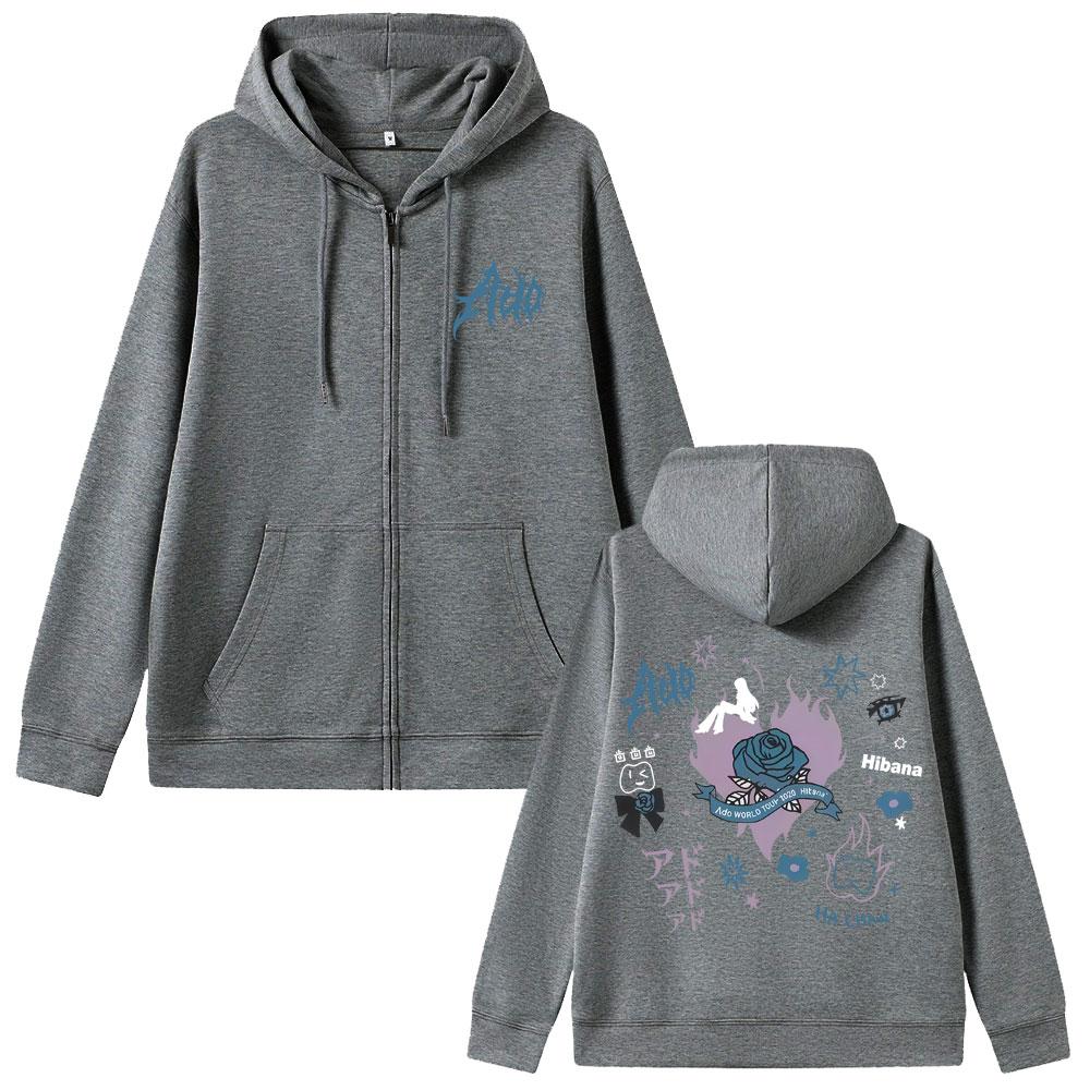 Ado World Tour Hibana Zipper Hoodie Men Women Fashion Japanese Cartoon Manga Style Zip Up Jacket Unisex Casual Sweatshirt