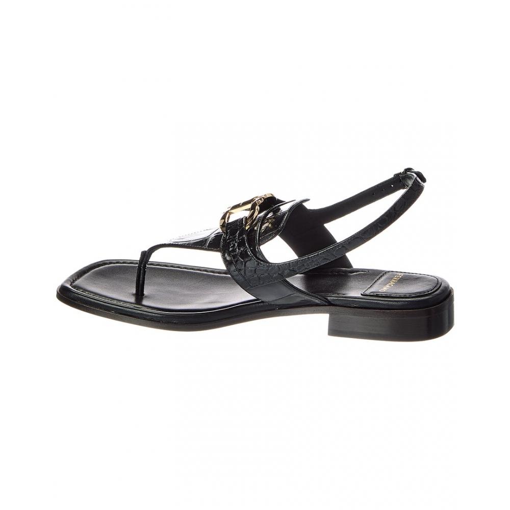 Salvatore Ferragamo Croc Embossed Leather Sandal Black Lula