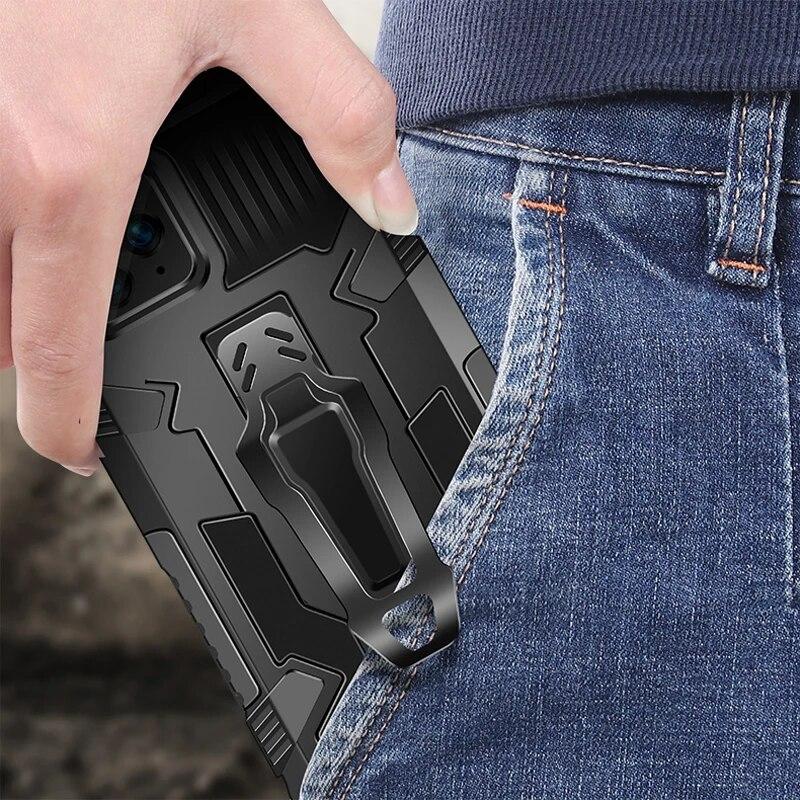 Military Mecha Back Clip Holder Phone Case for IPhone 15 14 13 Pro Max 7 6 15 Pro 14 Plus 11 Pro Max 12 XR 8 Plus Shockproof Magnetic Cover