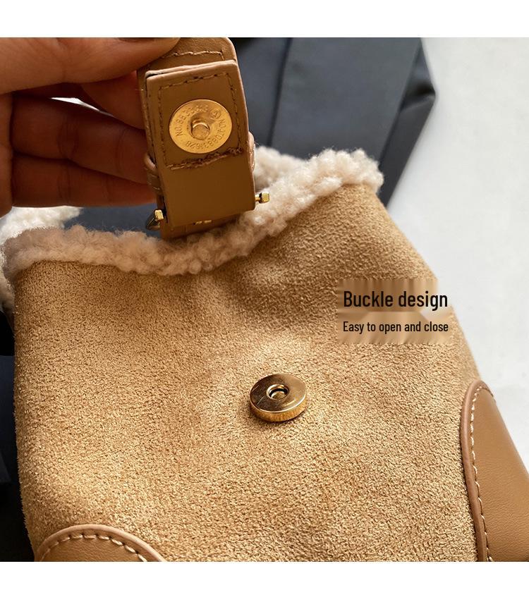 Y2K Retro Plush Crossbody Bucket Bag: Women's Mini Handbag with Frayed Edge, Versatile for Autumn and Winter