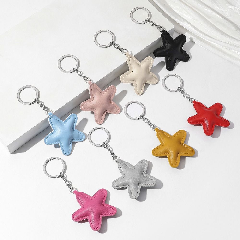 Fashion Star Shape Keychain Car Key Holder Colorful Pendant Leather Keyring  Hanging Accessory