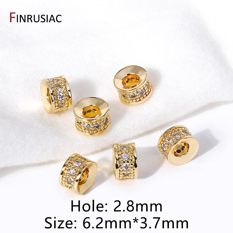 

6.2mm*3.7mm 14K Gold Plated Brass Metal Inlaid Zircon Spacer Beads Bracelet Beads For Jewelry Making DIY Jewelry Supplies 4 pieces