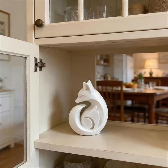 3D Printed Fox Sculpture, Matte White Minimalist Solid Structure Ornament, Stain-Resistant Smooth Surface Compact Art Piece for Housewarming Birthday