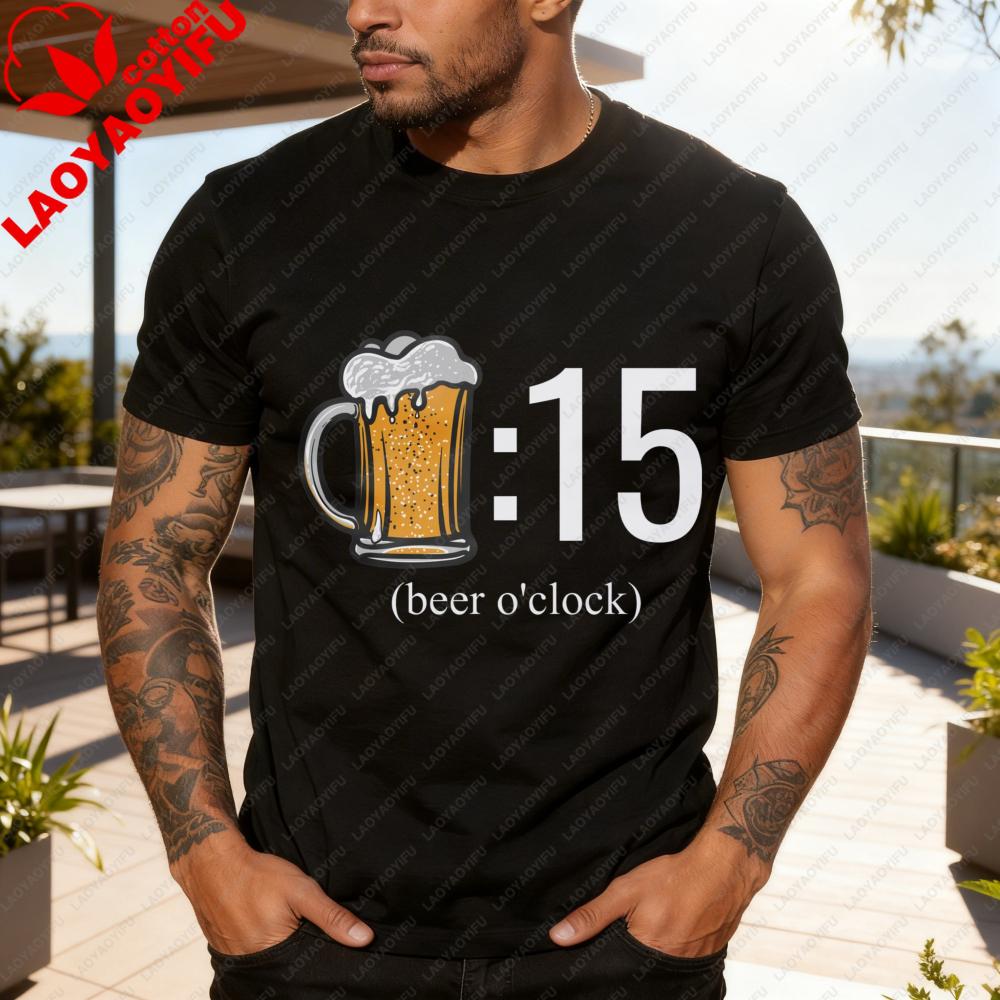Beer Oclock Men TShirt Cotton Summer T Shirt Casual Fashion Tee for Men with Beer Mug Design Perfect Gift for Party