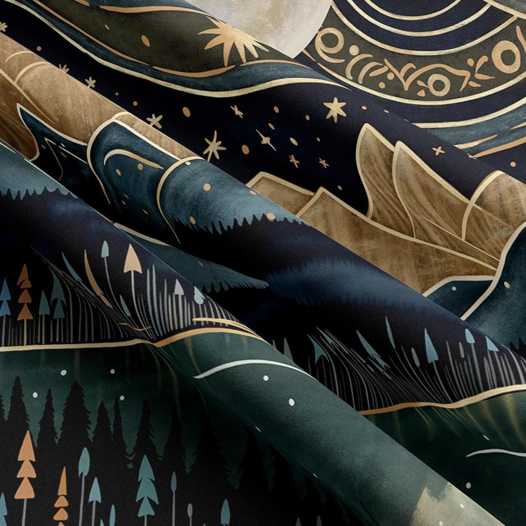 Tapzen Mountain Forest Tapestry - Boho Landscape Moon Stars Wall Hanging for Bedroom, Living Room, Classroom, Dorm (40 x 30 inches)